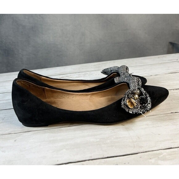 ALL BLACK Women’s 39 US 8 Flat Shoes Point Toe Fabric Bow Embellished Charms - Picture 10 of 12